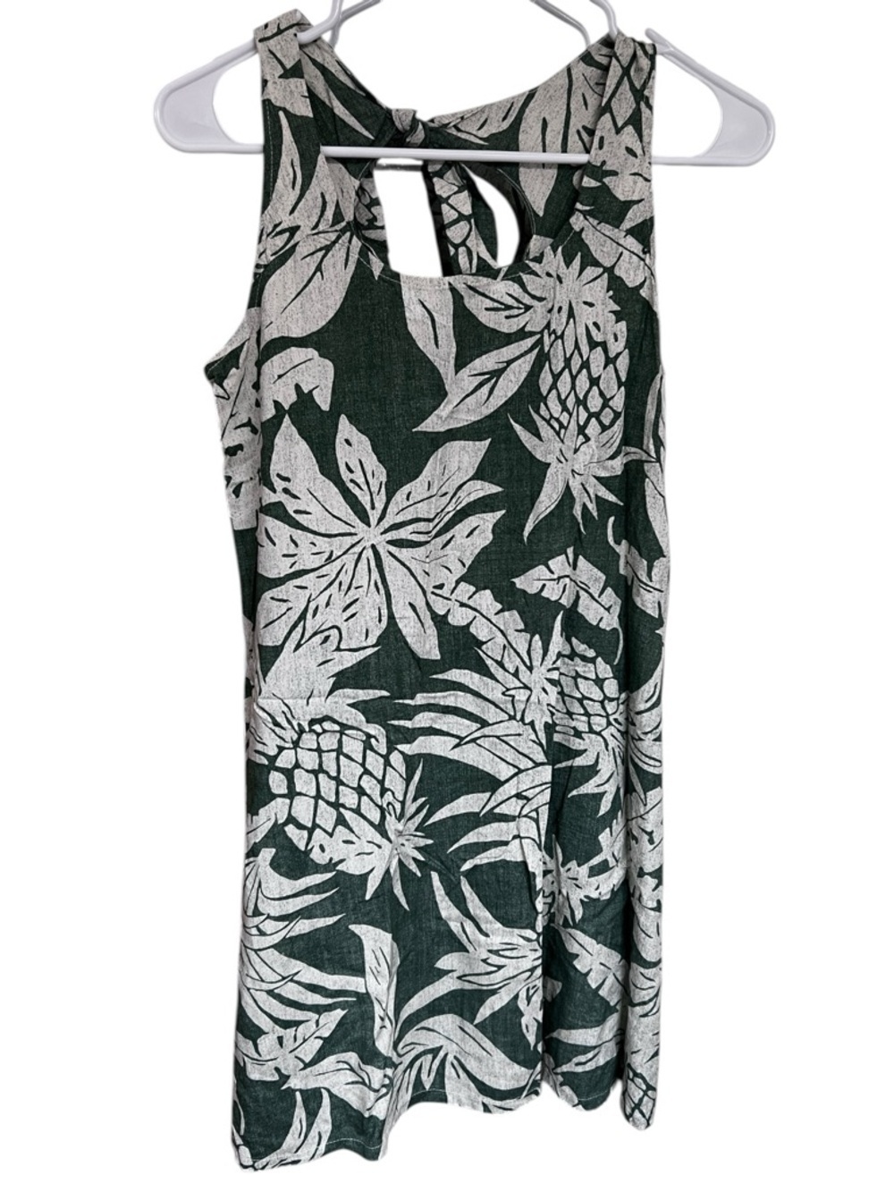 Puanani Hawaiian Tropical Pineapple Print Tank Dress - Green & White